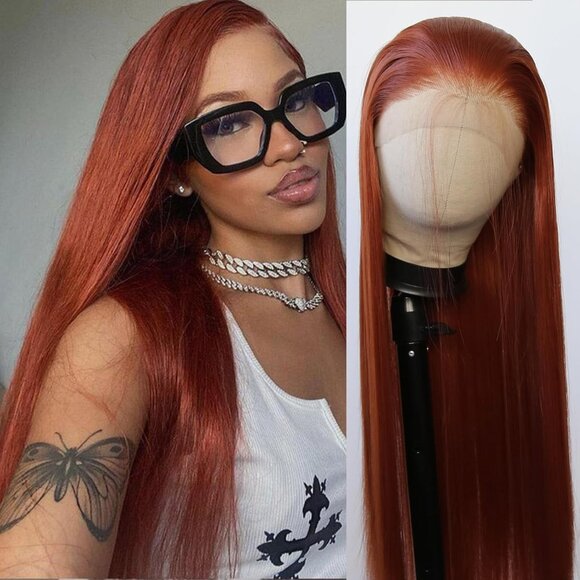 Ginger Brown Synthetic Lace Front Wig Long Straight Copper Lace Front Synthetic